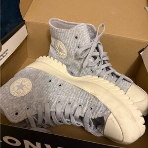 Converse Textured High-Tops in Light Blue